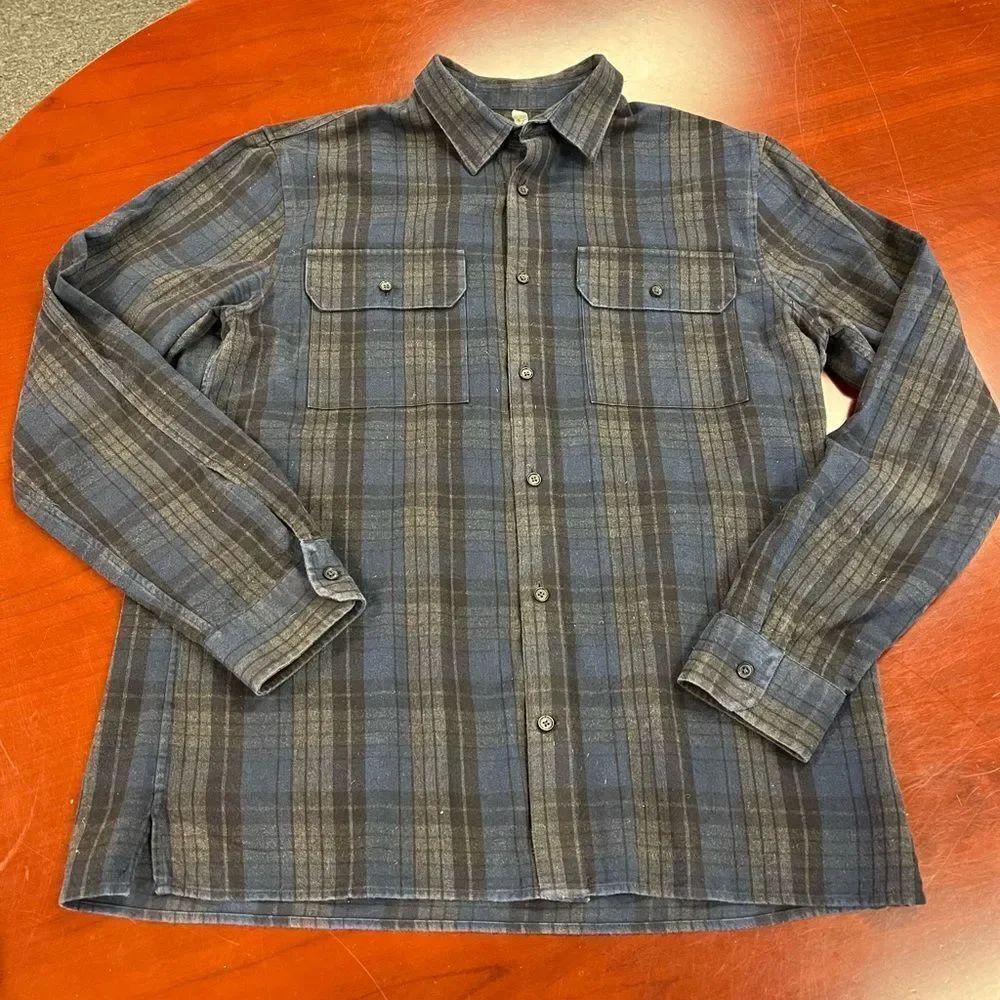 Vince Mens Blue & Gray Flannel Shirt sz L EUC